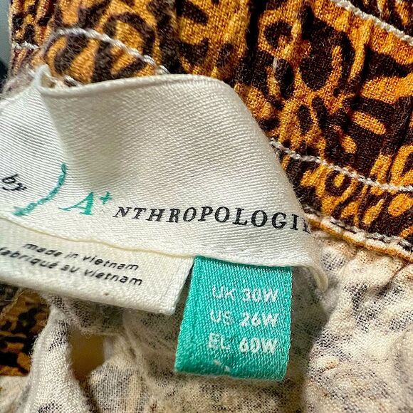 Anthropologie Bohemian Linen Blend Tan and Brown Floral Print Pants Size 26W - Picture 6 of 12